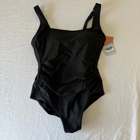 Shade & Shore Other - Shade & Shore Womens Shirred Tummy Control One Piece Swimsuit Black 16 NWT